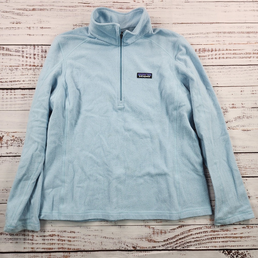 Patagonia Micro D 1/4 Zip Fleece Pullover Women Large Big Sky Blue 26278